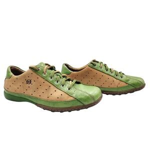Born Hawkeye Tan and Green Suede Leather Lace Up Sneakers Women’s Size 7.5